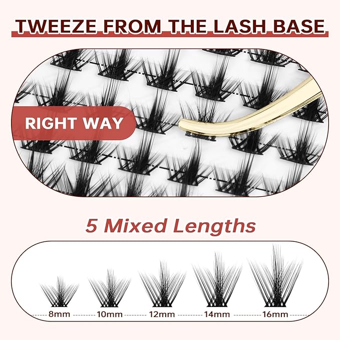 JOLIETIFY Lash Extension Kit, Manga Style Faux Mink 8–16mm Cluster Lashes, Lightweight Spiky Look, Soft & Fluffy, Waterproof Bond & Seal, Reusable Individual Lashes with Tweezers & Remover,DIY at Home