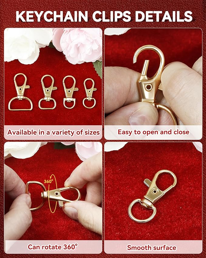 325PCS FIVEIZERO Keychain Making Kit - Keychain Clips with Key Ring, Lobster Claw Clasp, Swivel Snap Hook, Jumprings & Extender Chain for Crafts, DIY Projects & Purse Making Supplies (Gold)