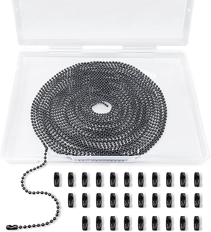 33 Feet Ball Chain Necklace, 2.4mm Ball Bead Chain with 30 Pieces Connectors Clasps,Metal Ball Chain for Dog Tag, Ceiling Fan Pull Chain Extender, Jewelry Making Kit, DIY Crafts (Black)