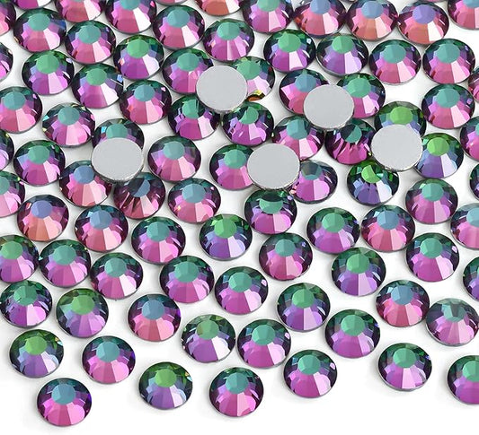 Glue Fix Crystal Flatback Rhinestones Glass Diamantes Gems for Crafting Nail Art Crafts Decorations Clothes Shoes 3.2mm (ss12 1440pcs, Green Volcano)