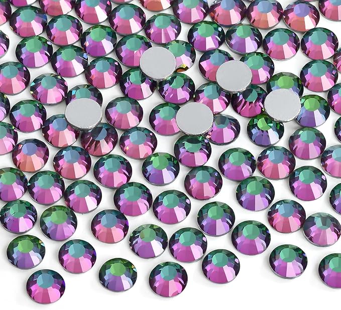 Glue Fix Crystal Flatback Rhinestones Glass Diamantes Gems for Crafting Nail Art Crafts Decorations Clothes Shoes 2.8mm (ss10 2880pcs, Green Volcano)