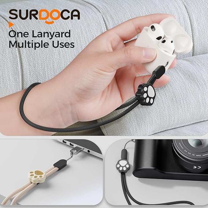 SURDOCA Adjustable Phone Lanyard Wrist Strap, Camera Wrist Strap, Nylon Wrist Lanyard, Anti Theft Strap, Lanyard for Earphone, USB Flash Drive, ID Name Tag Badge (No Paw)