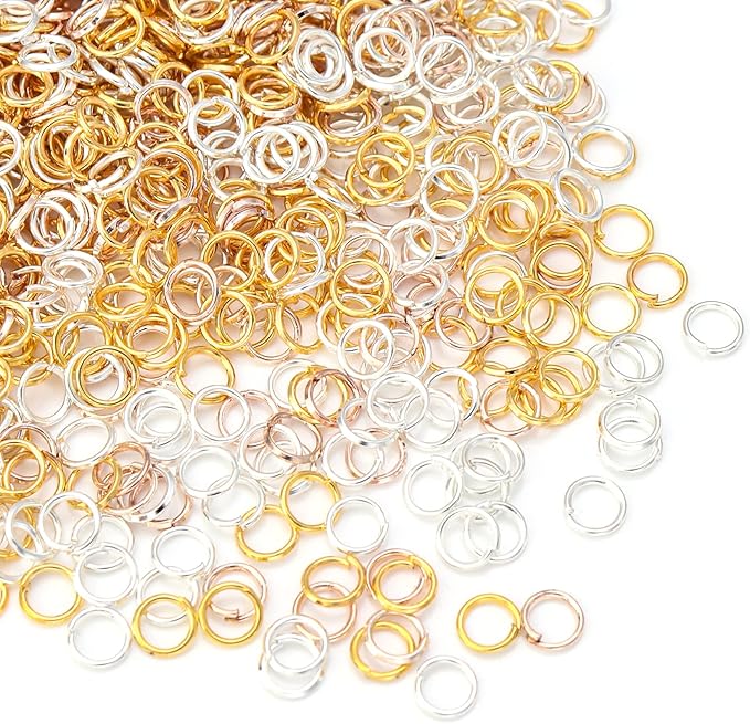 1000 Pcs 4mm Open Jump Rings Silver, Gold and Rose Gold Plated Jump Rings for Jewelry Making Iron Made Single Ring Bulk for DIY Craft Earring Necklace Bracelet Pendant Choker Jewelry Making Findings