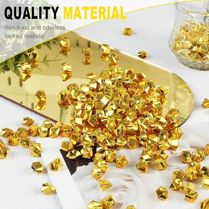 DomeStar 550PCS Gold Vase Fillers, Acrylic Fake Crushed Ice Fake Rocks Gold Nuggets Gems Plastic Diamonds for Vase Fillers Centerpiece Table Scatter Photography Props Display Decoration