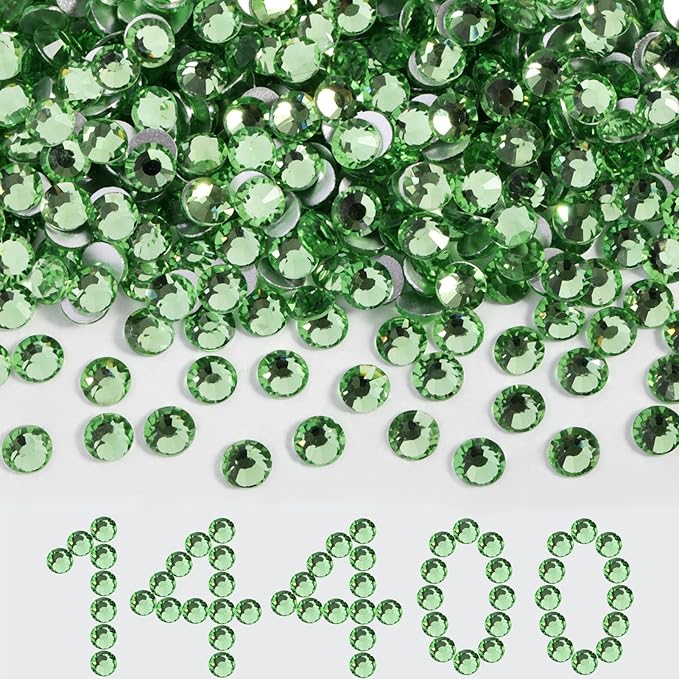 Beadsland Flatback Rhinestones Bulk,14400pcs Green Rhinestones for Nails Crafts Clothes DIY Decoration, Light Green/Peridot, SS6, 1.9-2.1mm