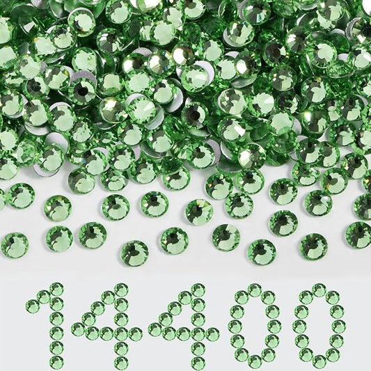 Beadsland Flatback Rhinestones Bulk,14400pcs Green Rhinestones for Nails Crafts Clothes DIY Decoration, Light Green/Peridot, SS10, 2.7-2.9mm