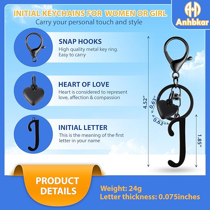A-Z Heart Initial Letter Keychain, Stainless Steel Alphabet Charm for Handbags, Gift for Women and Girls