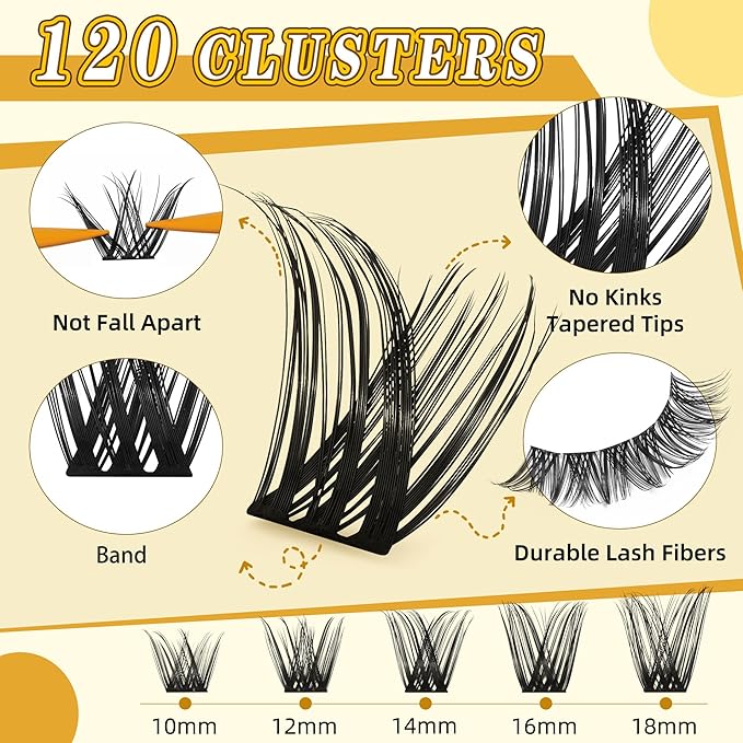 Leefrei Eyelash Clusters 10-18mm Wispy Lash Clusters D Curl DIY Cluster Lash Extension Kit Individual Lashes Kit With Bond & Seal, Glue Remover, Tweezers(LF01 Lashes Set)
