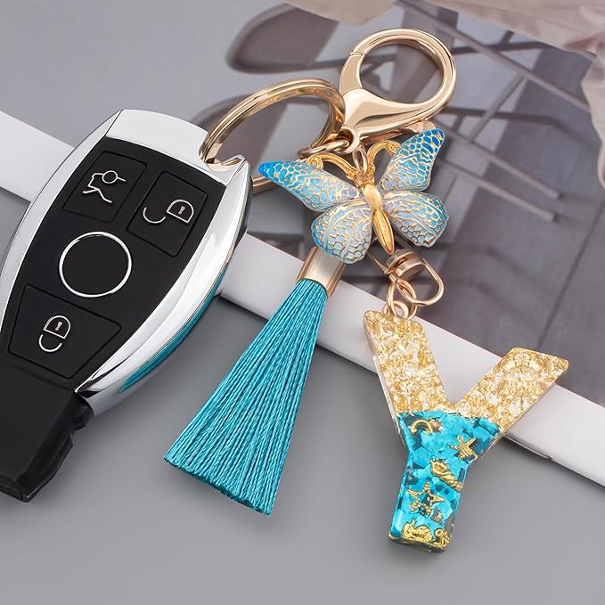 Suweibuke Cute Pink Key Chains for Women Girls, Initial Letter Keychains with Tassel, Charms for Key Purse Handbags Backpacks