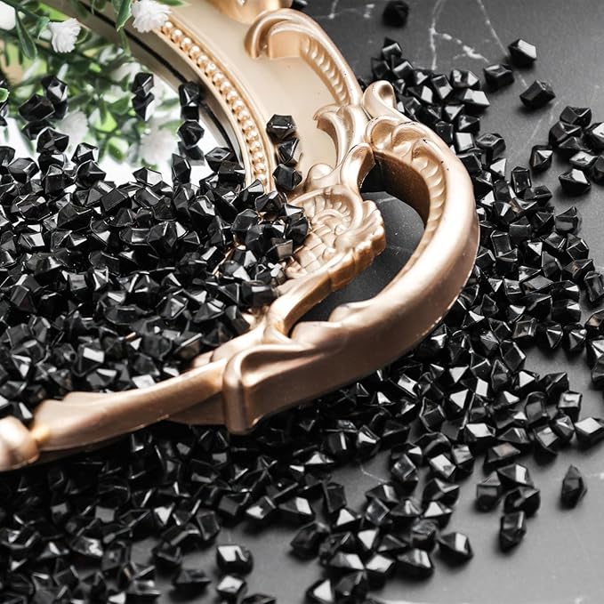 DomeStar 4200PCS Black Fake Ice Rocks, Acrylic Black Mini Fake Diamonds Vase Fillers for Table Centerpieces DIY Craft Wedding 0.2" x 0.28"