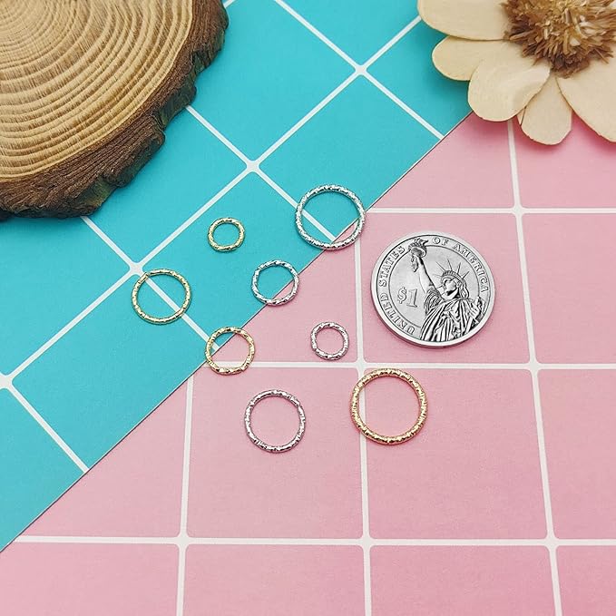 600Pcs Twist Open Jump Rings, 8/10/12/15mm O Rings Connectors Jewelry Findings Round Circle Large Jump Rings for Jewelry Making DIY Earrings Bracelet Necklace Keychain Pendants Crafts(K Gold,White K)
