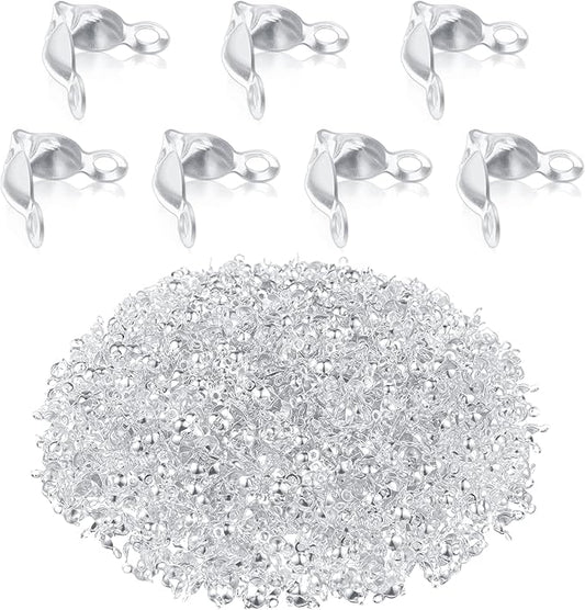 Syhood 1400 Pieces Bead Tips Knot Covers Bulk Clamshell Bead Tips for Jewelry Making Open End Caps Knot Covers for DIY Bracelet Necklaces Earrings Keychains(Silver)