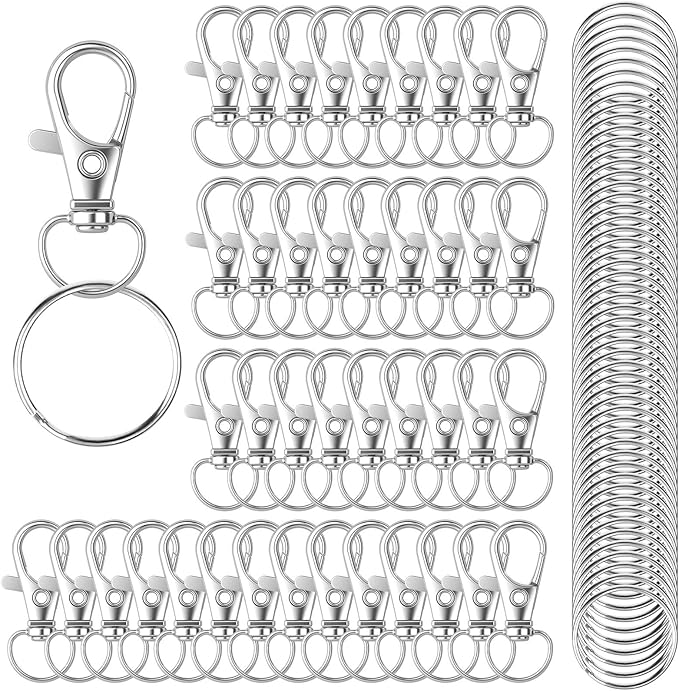 100PCS Keychain Hooks with Key Rings,Metal Swivel Lobster Claw Clasps, for Keychain Clip Lanyard, Jewelry Making, Crafts (Silver)
