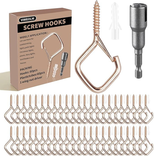 60 Pcs Rose Gold Eye Hooks Screw Heavy Duty,Ceiling Hooks for Hanging Plants,String Lights,Cup,Wind Chime,Bird Feeders. Plant Hanger Indoor&Outdoor