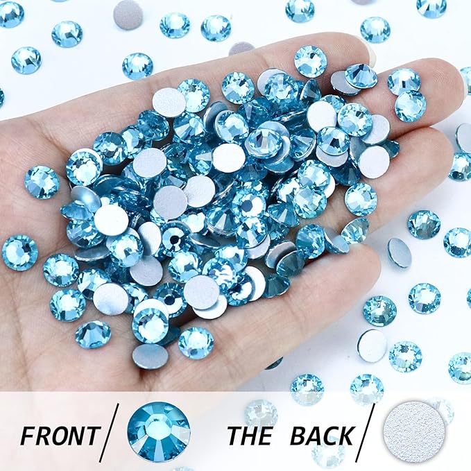 1440PCS SS16 Crystal Glass Flatback Rhinestones, Round Flat Back Crystal Gems for Nail Art and Craft Clothes, Glue Fix Diamond Stones Aquamarine/Lake Blue (3.8-4.0mm)