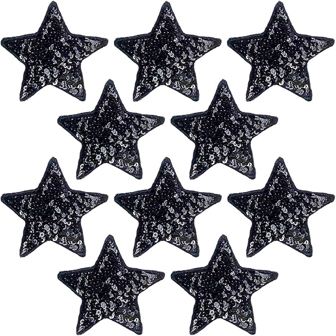 10Pcs Sequin Star Iron on Patches Glitter Stars Patches Embroidery Iron on Stars for Hats Clothes Backpacks Costume