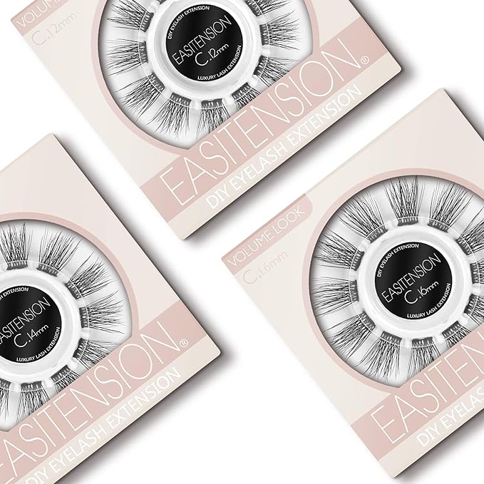 DIY Eyelash Extension, 3D Effect Glue Bonded Band Individual Lash 12 Clusters Volume Lashes Set, Home Eyelash Extension, C curl Lashes Pack (16MM)