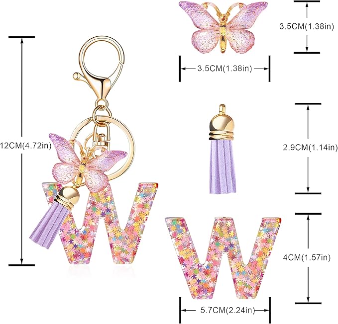 Fashion Alphabet Initial Letter Keychain Tassel Butterfly Pendant Key Ring for Purse Handbags Women Girl