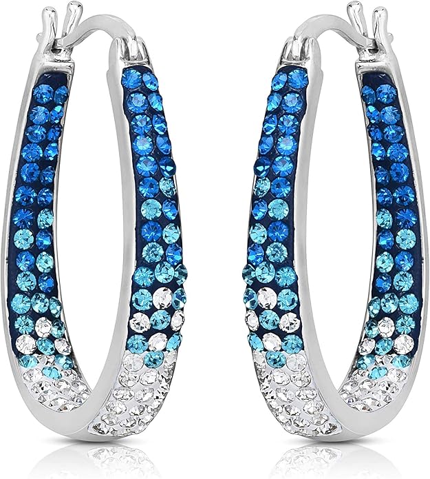Savlano 14K White Gold Plated Inside Out Crystal Hoop Earrings For Women Comes With Savlano Gift Box
