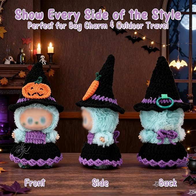 Knit Clothes for Labubu Dolls – 2-Piece Outfit Set (Knitted Hat & Dress), Fits 17cm Dolls, Soft and Stylish Doll Clothes Accessories (No Doll)_Purple