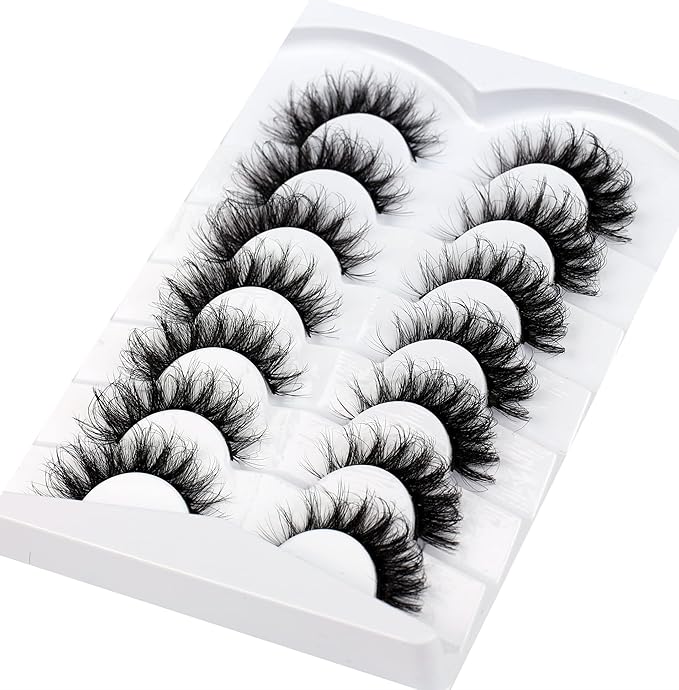 Pooplunch False Eyelashes Cat Eye Lashes Russian DD Curly Extension Volume Foxy Eye Lifting Look Wispy Soft Faux Mink Fake Eyelash Strips 7 Pairs Pack