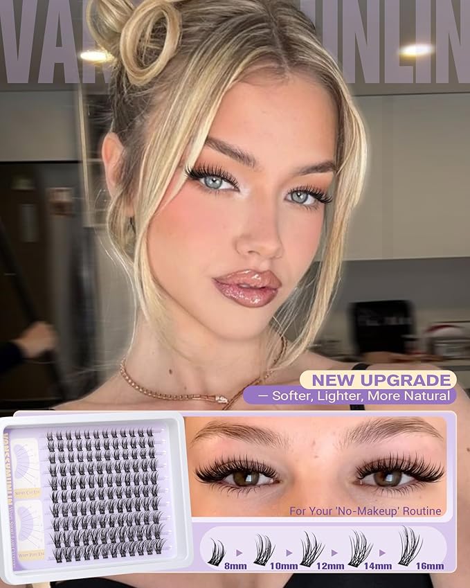 Short Wispy Lash Clusters Kit with Remover Natural Eyelashes Clusters C Curl Cluster Eyelash Extensions DIY Individual Lashes 8-16mm Eyelash Extension Kit with Waterproof Lash Cluster Glue with Brush