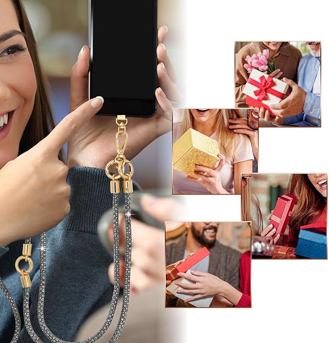 Crystal Phone Strap Crossbody and Wrist Lanyard, Anti Theft Layered & Wrist Strap Cell Phone Neck for Women