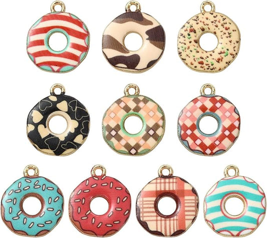 Stiesy 50 Pcs 10 Colors Dessert Donut Charms Pendants Cute Enamel Doughnut Food Alloy Metal Charms Bulk for Jewelry Crafts Necklace Bracelets Earring Making DIY Presents