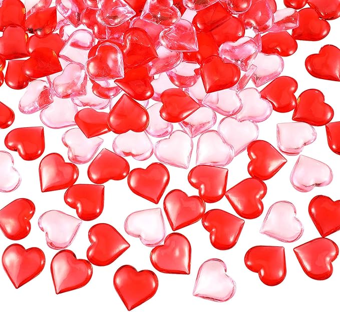 Tatuo 160 Pieces Acrylic Heart Decoration Valentine Gifts Heart Ornaments for Vase Fillers and Table Scatter, 0. 9 Inch(Red and Pink)