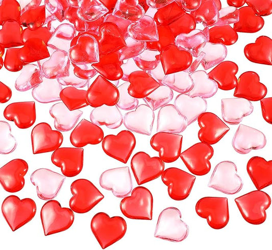 Tatuo 160 Pieces Acrylic Heart Decoration Valentine Gifts Heart Ornaments for Vase Fillers and Table Scatter, 0. 9 Inch(Red and Pink)