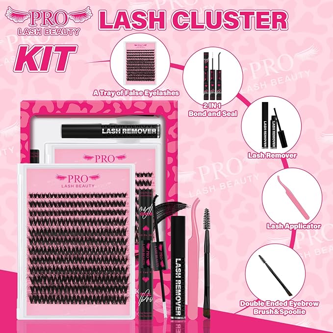 PROLASHBEAUTY Lash Clusters Kit 3D Volume Lash Clusters 144Pcs Eyelash Clusters DIY Lash Extension Kit with Lash Bond and Seal Lash Remover Applicator (Sunrise,8-18mix)