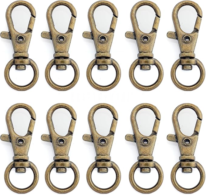 CRAFTMEMORE 50 pcs Swivel Clasps Lanyard Clips Snap Hook Metal Lobster Claw Clasp PLTN (Antique Brass)