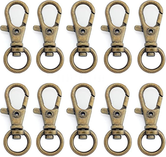 CRAFTMEMORE 50 pcs Swivel Clasps Lanyard Clips Snap Hook Metal Lobster Claw Clasp PLTN (Antique Brass)