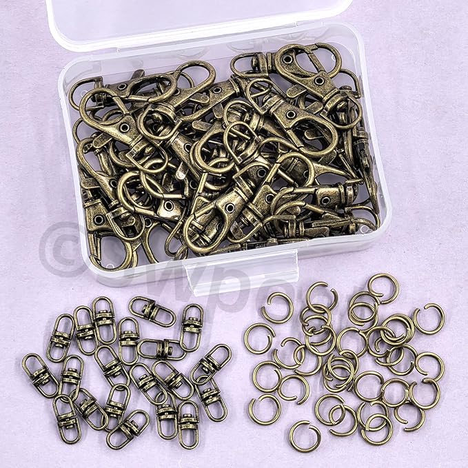 Swpeet Assorted 150Pcs Bronze Keychain Making Kit, 50Pcs Swivel Lobster Claw Clasps, 50Pcs Rotating 8-Shaped Buckle Claw Clasp, 50Pcs Jump Ring, Swivel Trigger Hook, Swivel Clasps Lanyard Snap Hook