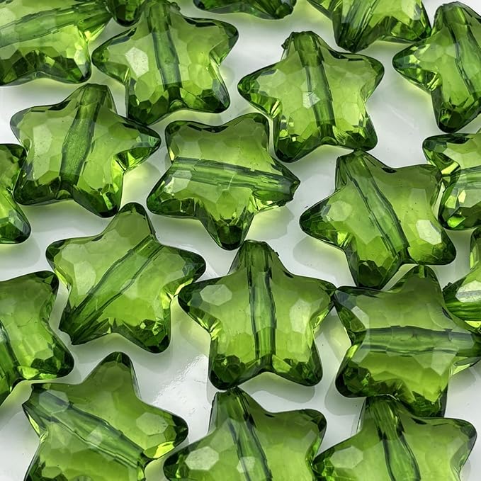20pcs Acrylic Crystal Star Beads 28mm Star Shape Faceted Beads for Jewelry Making Bracelet Necklace Key Chains DIY Crafts(Grass Green)