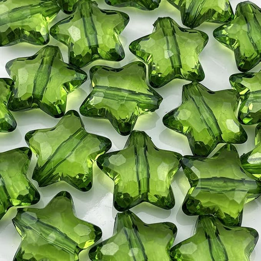 20pcs Acrylic Crystal Star Beads 28mm Star Shape Faceted Beads for Jewelry Making Bracelet Necklace Key Chains DIY Crafts(Grass Green)