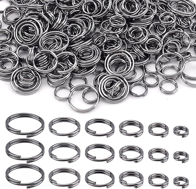 1000pcs Double Jump Ring for Jewelry Making, 6 Sizes Mini Split Ring Double Loops Split Jump Rings Metal Rings Connectors for Necklace Bracelet Car Keys DIY Craft Making(Gun Color)