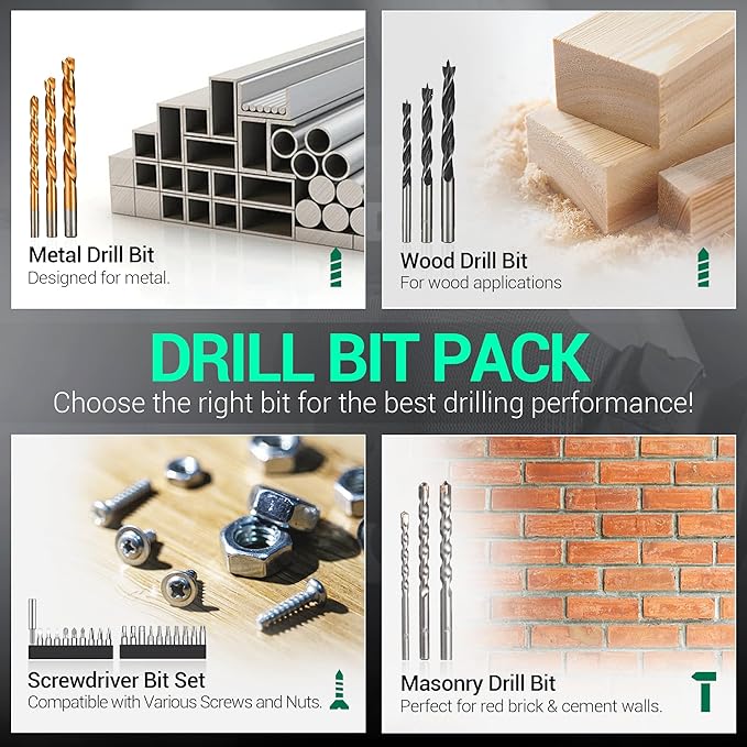 DCA 20V Cordless Hammer Drill Set, 354 In-lbs Torque, 1/2" Keyless Chuck, 22500 IPM, 2 Variable Speeds, 18+1+1 Position, Power Impact drill with 14 Drill/Driver Bits for Brick, Metal, Wood ADJZ2035i13