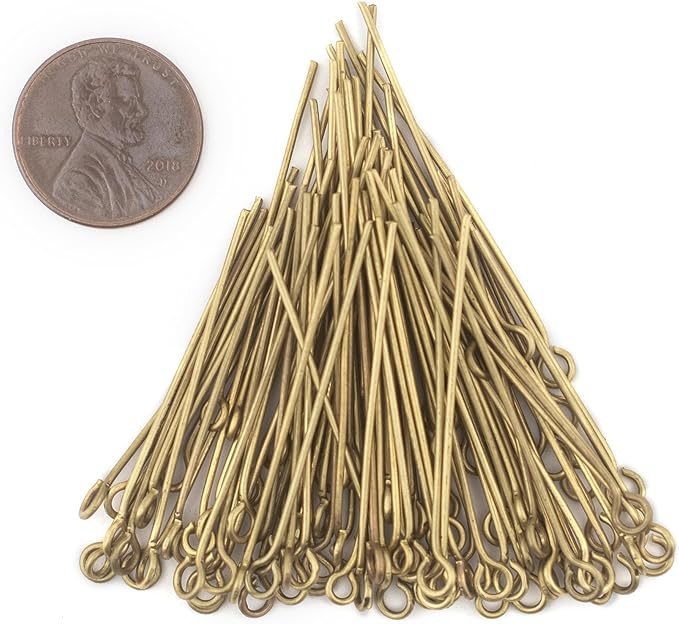 The Bead Chest Brass 21 Gauge 1.5 Inch Eye Pins (Approx 100 Pieces)