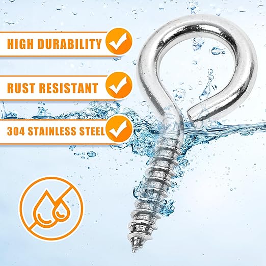 20PCS 2.5 inches Screw Eyes M6 304 Stainless Steel Eye Screws, Heavy Duty Screw, Eye Hooks Screw Eye Bolts Eye Hooks Screw, Indoor & Outdoor Uses (20, M6-2.5inch)
