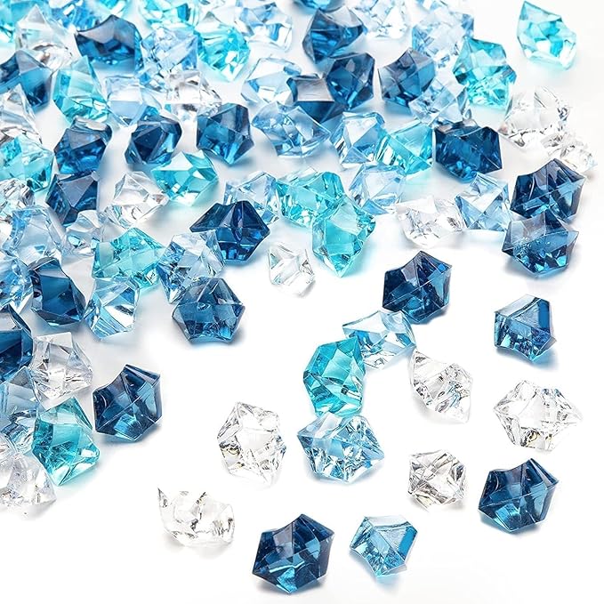 DomeStar 1050PCS Mixed Blue Fake Ice, Fake Diamonds, Vase Fillers Clear Rocks for Fish Tank Table Scatter Decor