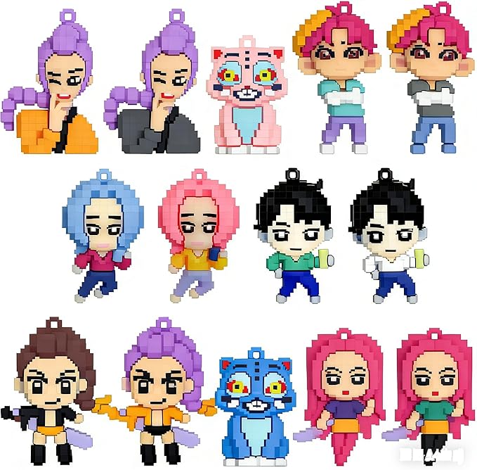 14Pcs Korean Idol Action Figure，Anime Pendant Keychains Holder Car Key Ring Mobile Phone Bag Hanging Cute Kawaii, Home Activity Class Prizes Carnival Christmas Rewards