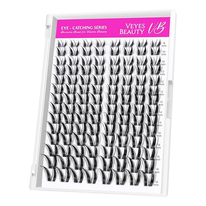 VEYESBEAUTY Lash Clusters Individual Eyelash Extensions Thin & Invisible Band DIY False Eyelashes for Self-application Eye-Catching Series Wispy Lash Tray, Bunny 8-18mm Mixed Length