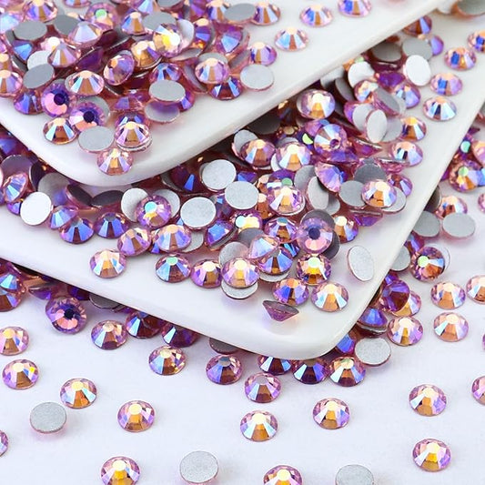1440PCS SS6 Crystal Glass Flatback Rhinestones, Round Flat Back Crystal Gems for Nail Art and Craft Clothes, Glue Fix Diamond Stones Light Pink AB (1.9-2.0mm)