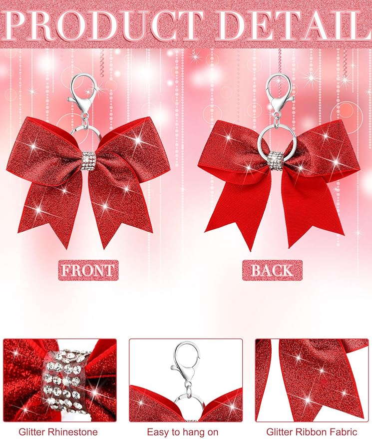 Tondiamo Cheer Bow Keychain Cheer Keychain with Rhinestones Cheerleader Keyrings for Teen Cheerleading Sports Accessory