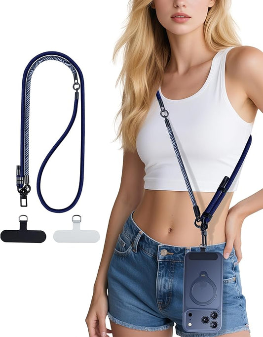 Phone Lanyard Crossbody, 3-in-1 Neck Strap& Wrist Strap, Adjustable Anti-Theft Lanyard with 2 Phone Tether Tabs, Universal CellPhone Strap for iPhone 17 Pro Max & Android, Blue