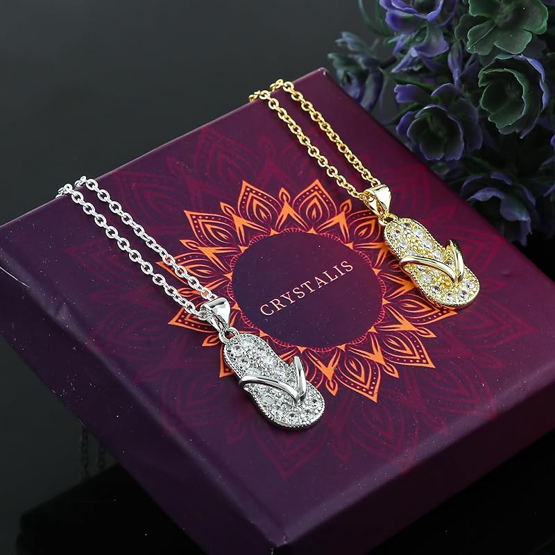 JOR Sleeper Charm Pendant Necklace, CZ, Men & Women Unisex Jewelry, Dainty Gold & Silver Plated Combo Chain 18 inch (Pack of 2)