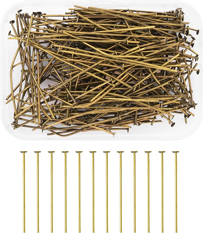 Mandala Crafts 2 Inch Antique Brass Flat Head Pins for Jewelry Making Earring Making Supplies – 200 PCs Jewelry Findings for Making Earring DIY Bracelets Rosary Charms
