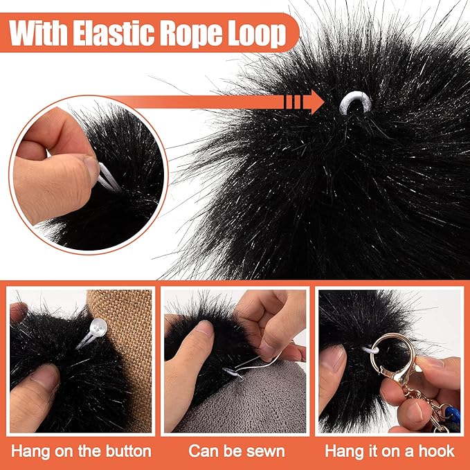 20 Pcs Faux Fur Pom Poms for Hats - 4.5 Inch Fluffy DIY Knitting Hat Pompoms with Elastic Loop, Removable Crochet Crafts Accessories for Shoes Scarves Gloves Bags Keychains (10 Color-Dark)
