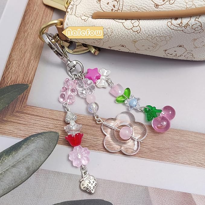 Keychain Bag Accessories Cute Cherry Strawberry Flower Keychains Accessories Decor for Keys Bags Purses Gift
